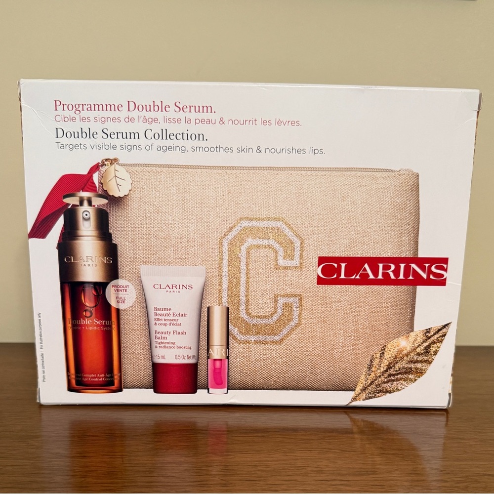Clarins 1.6 oz Double Serum Collection Gift Set with Beauty Flash Balm + Lip Oil - Picture 1 of 9